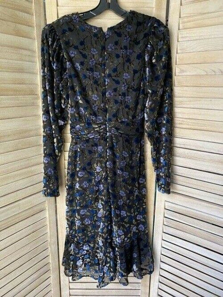 Nicole Miller Gray Blue Gold Floral Msrp Mid Length Short Casual Dress