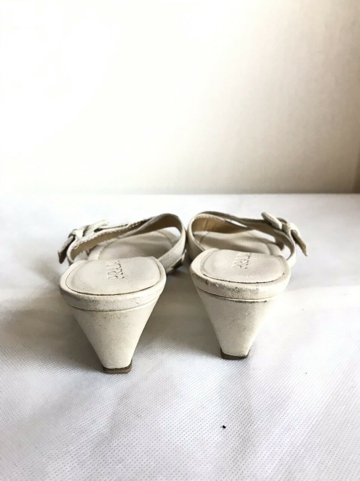 PRADA White Leather Wedge Sandals