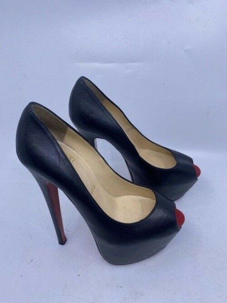 Christian Louboutin Black Lady Peep Leather Heels In Pumps Size Us