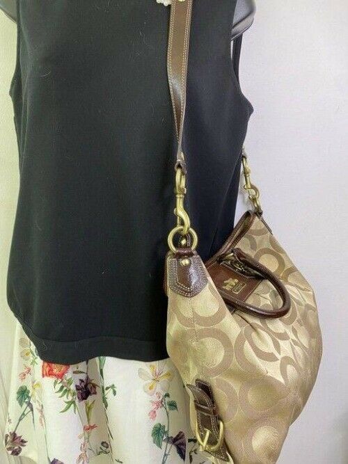coach bag gold black fabric tote