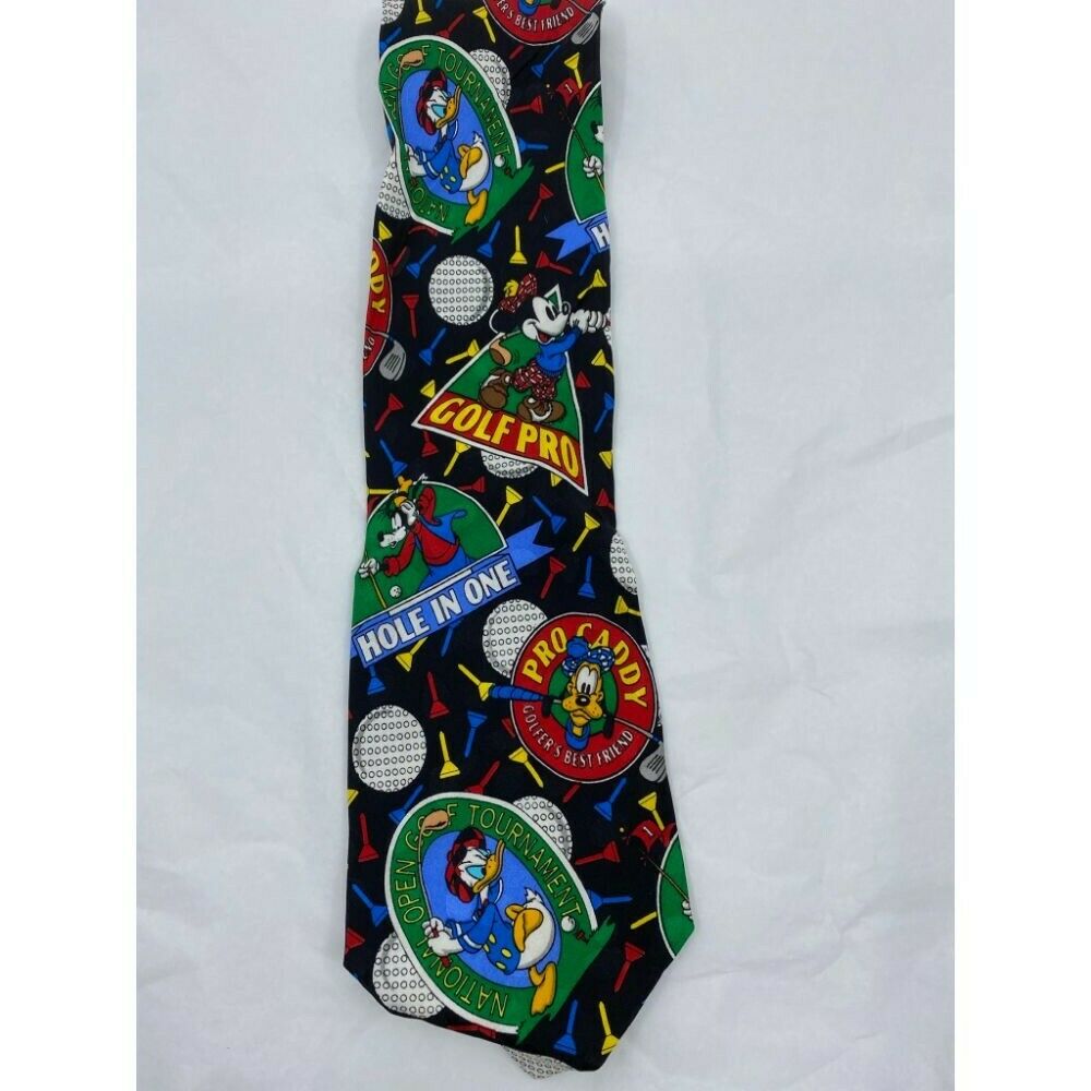 MICKEY MOUSE Disney Neck Tie Black Green Red Hand Made 100% Silk