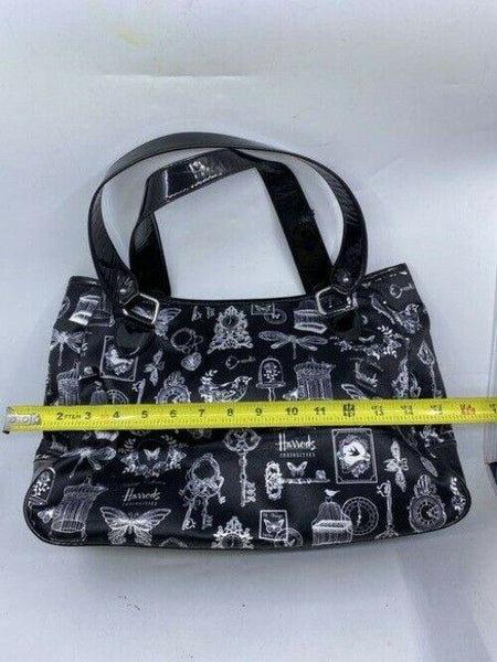 Harrods Shoulder Bag Black White Nylon Fabric Tote