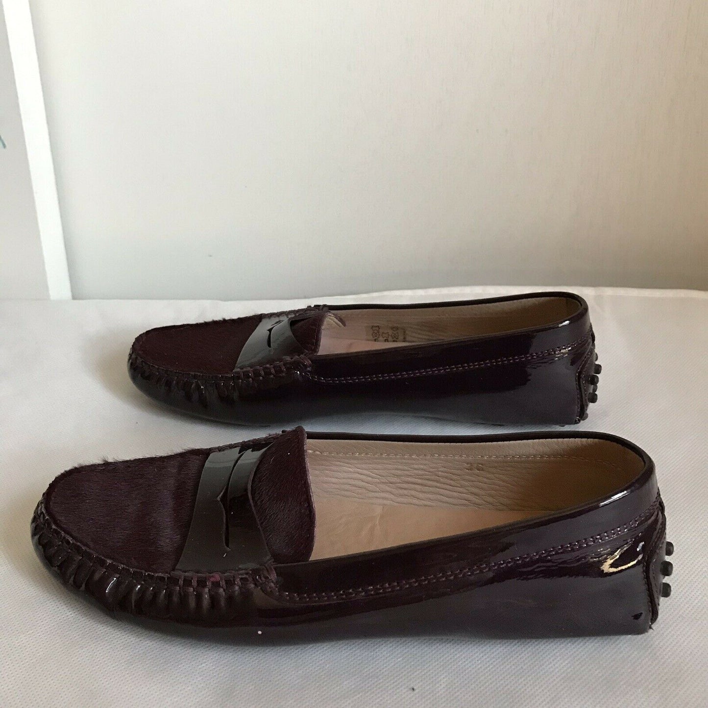 TOD’s Burgundy Pony Hair And Patent Loafers Size 36
