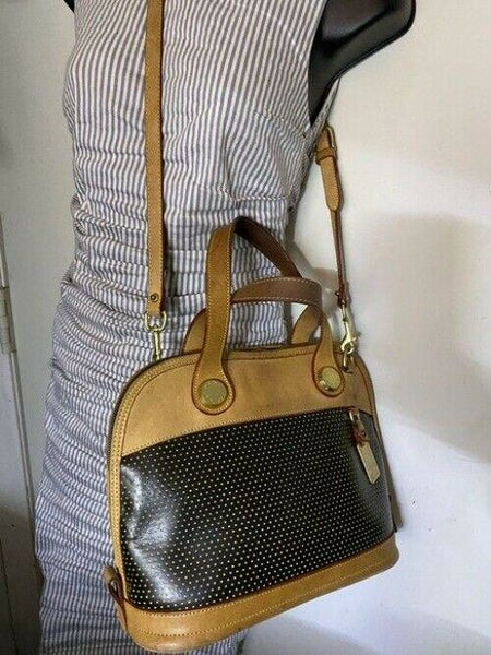 Dooney and Bourke large perforated handbag black tan leather cross body bag