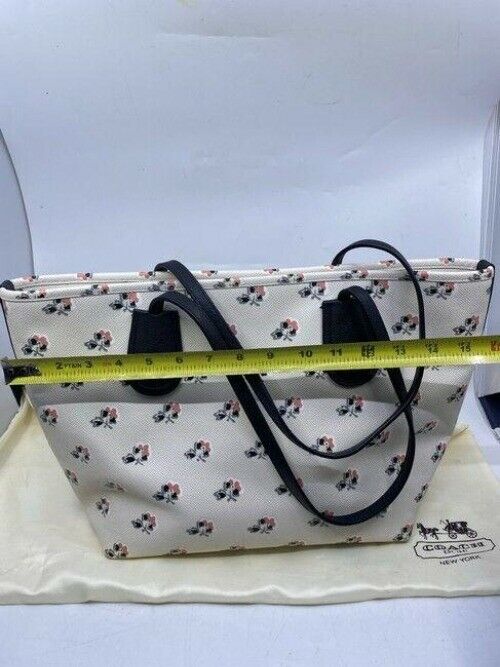 Coach shopping xl floral great condition msrp white black leather tote