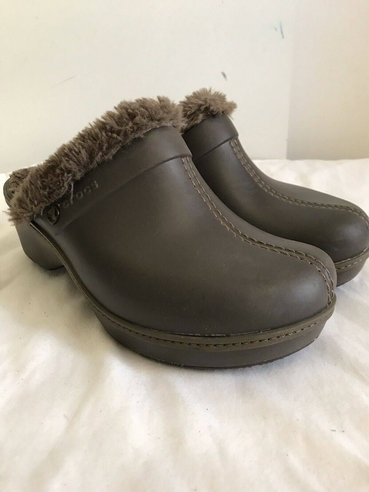 CROCS Brown Faux Fur Lined Clogs