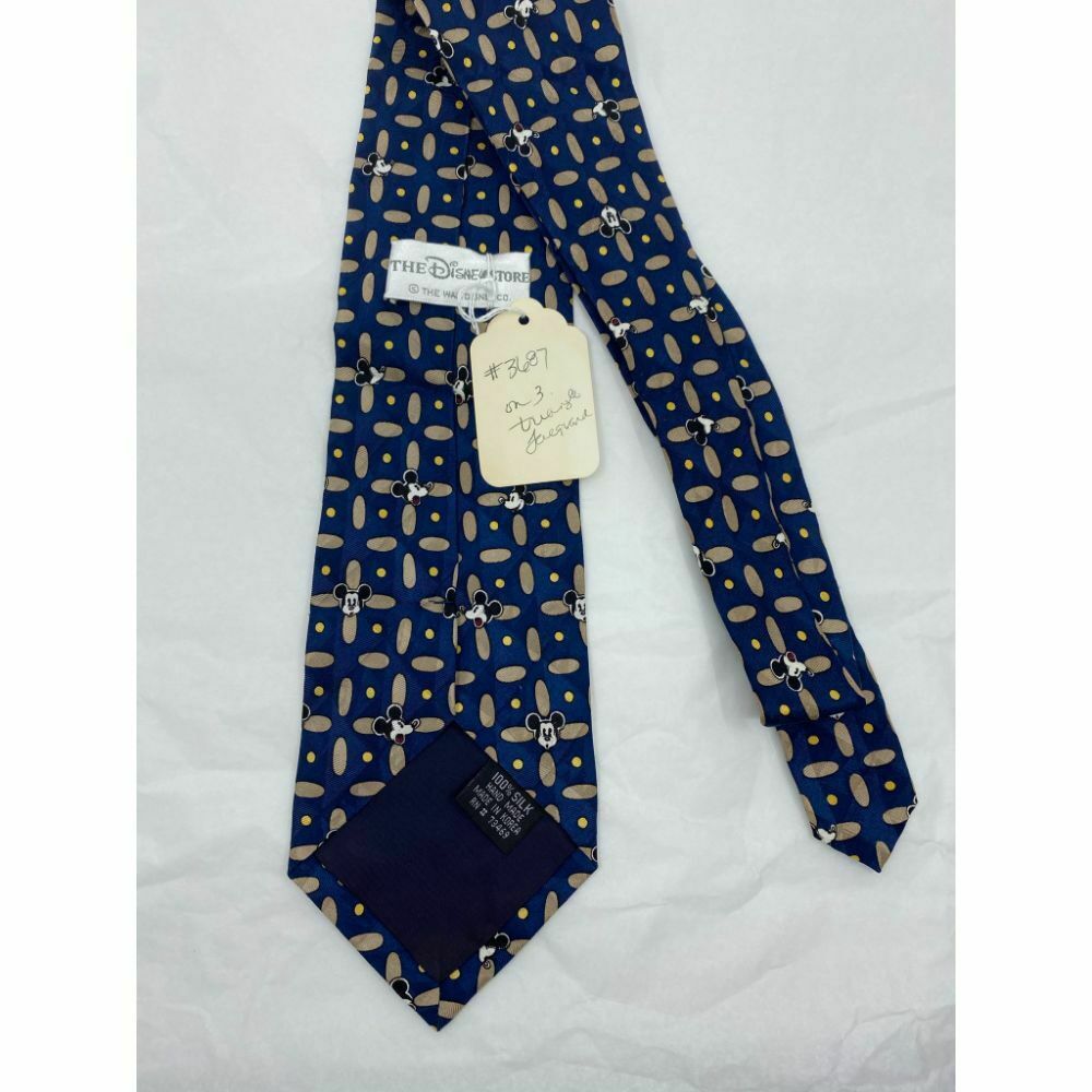 MICKEY MOUSE Disney Neck Tie Blue Tan Hand Made 100% Silk