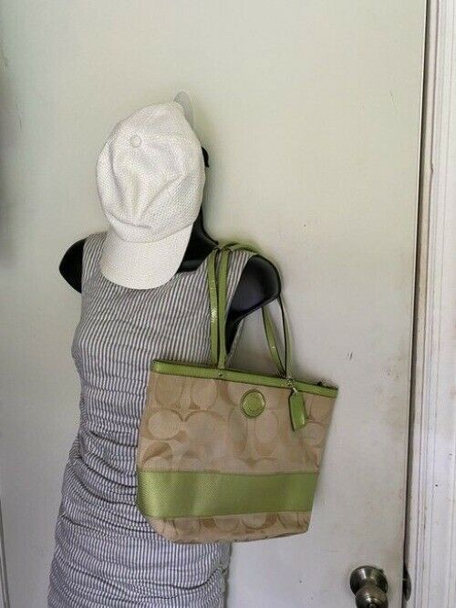 Coach Shopper Green Fabric Shoulder Bag