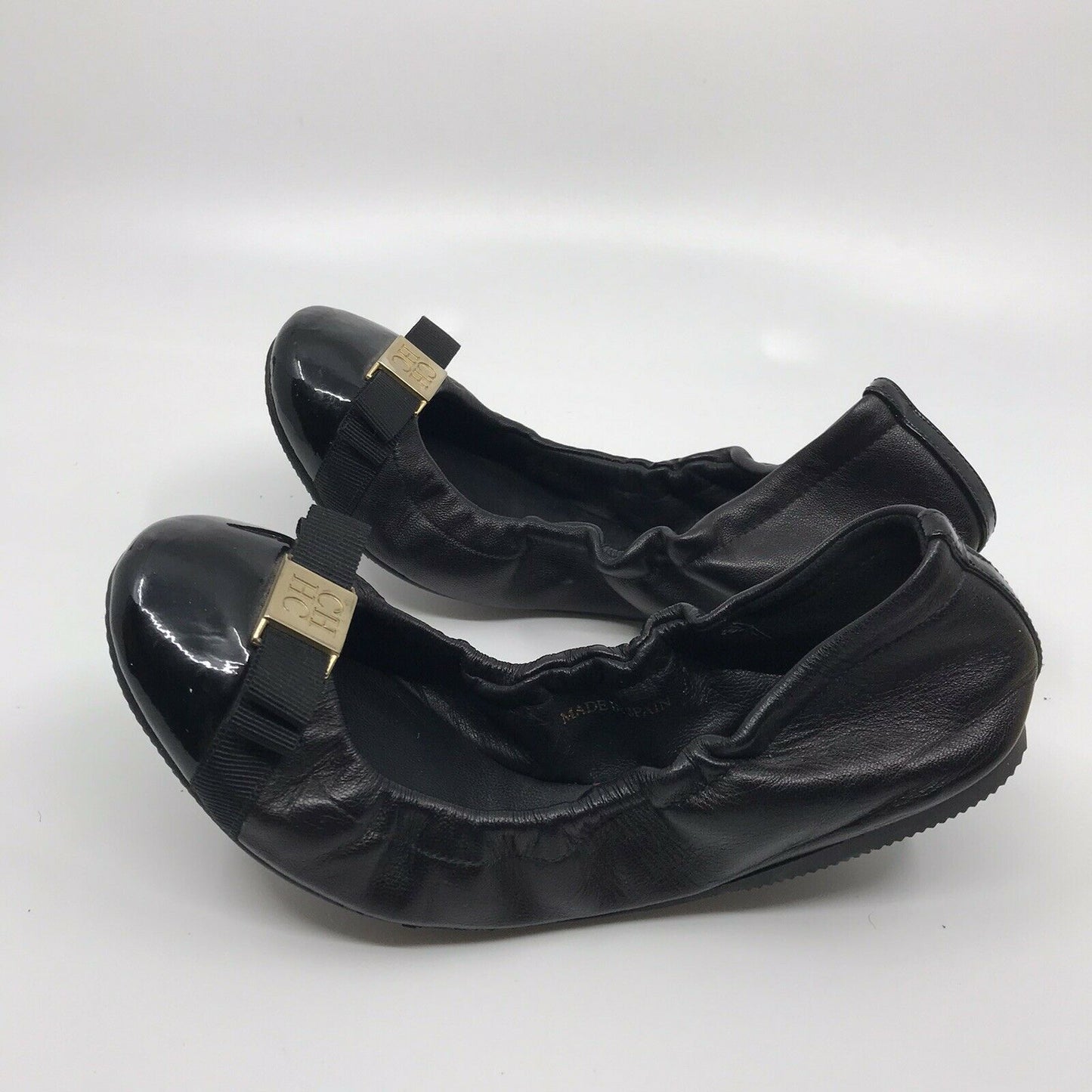 Carolina Herrera Black Ballet Flats w Bow sz 7