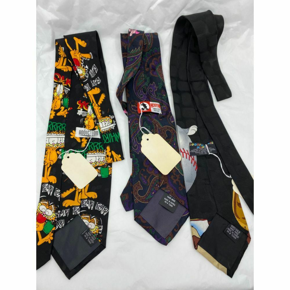 New Lot of 3 Neck tie Disney, Looney Tunes Black Yellow Green Total Msrp 75