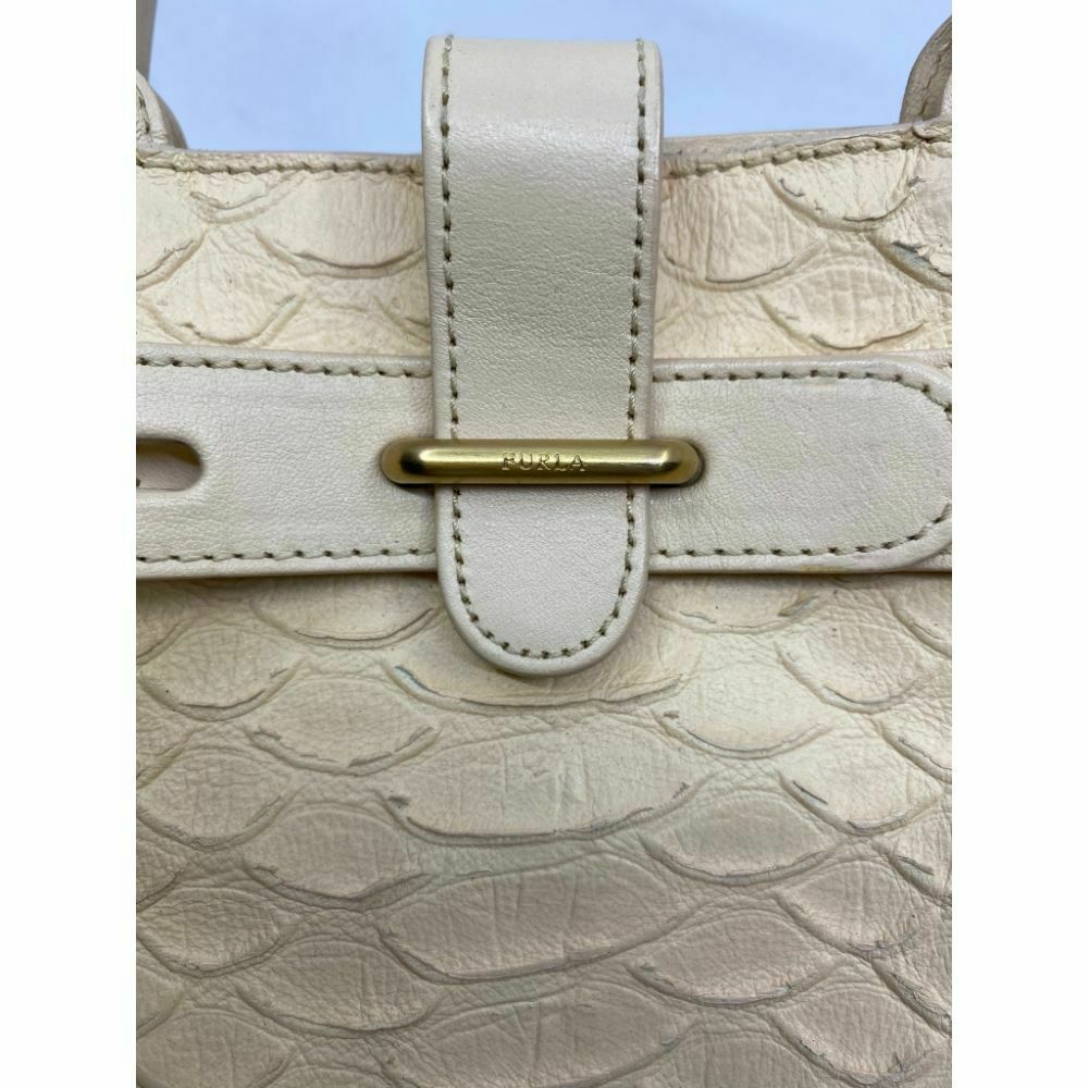 FURLA Croc Embossed Beige Leather Handbag Excellent!