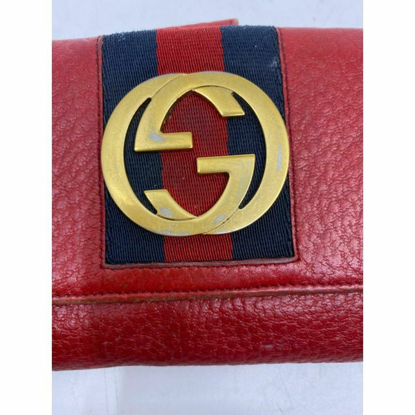 GUCCI Women Red Tri Fold Leather Wallet