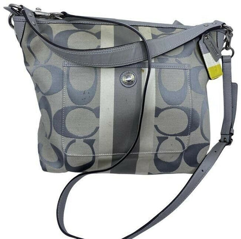 coach medium size gray jacquard fabric cross body bag
