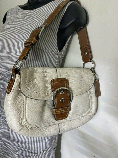 coach medium bag handbag white brown leather shoulder bag