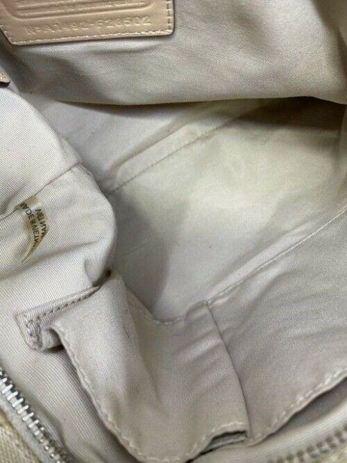 coach medium size beige tan jacquard fabric cross body bag