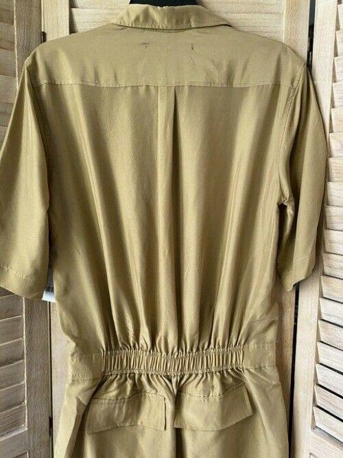 Nicole Miller tan new silk collar size small MSRP romper jumpsuit