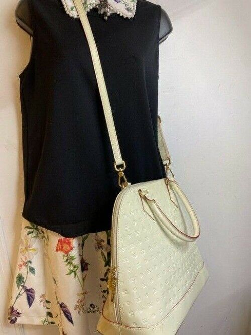 arcadia large handbag w strap white patent leather cross body bag