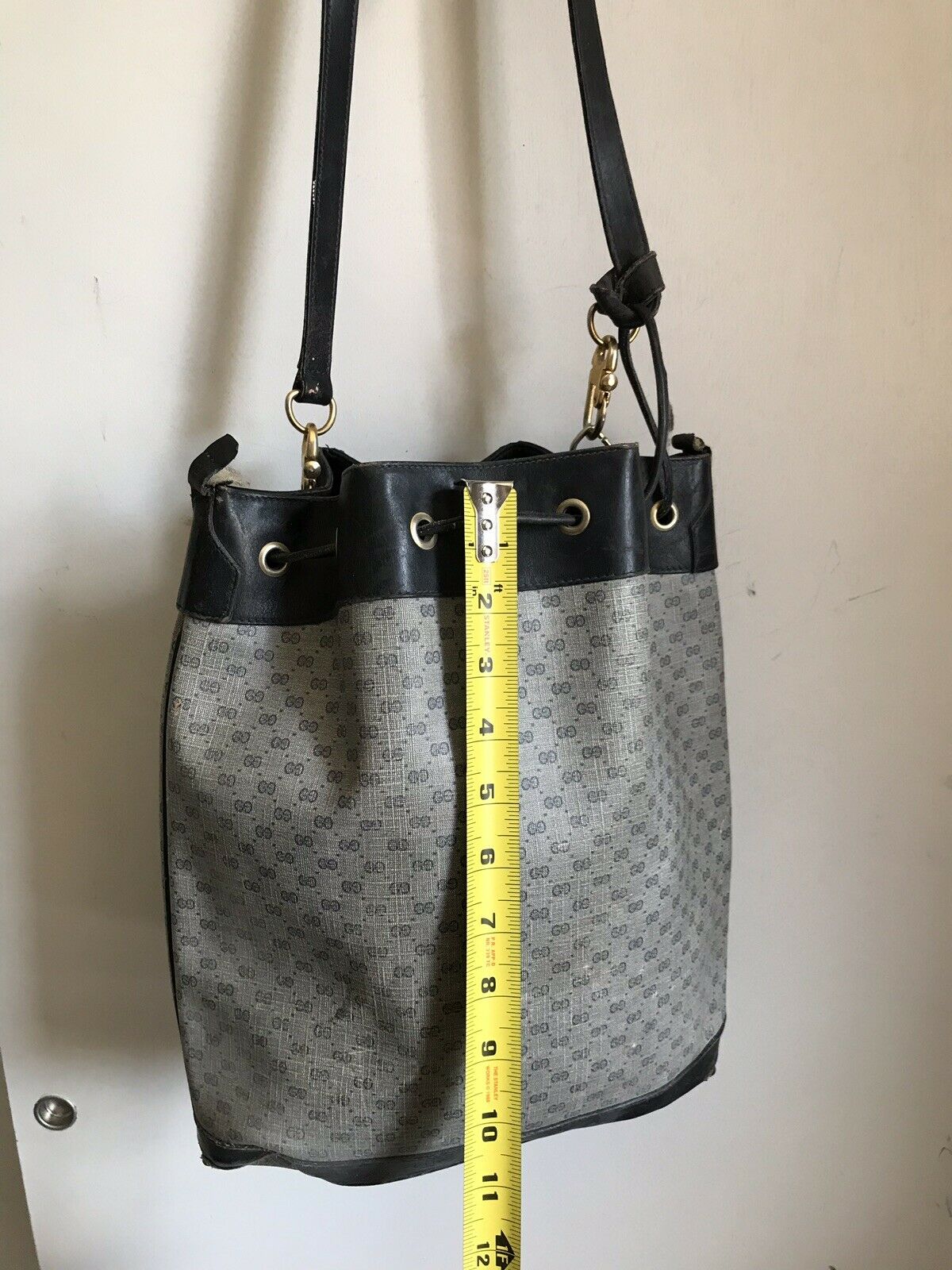 Gucci Vintage Large Navy Bucket Drawstring Monogram Logo Bag
