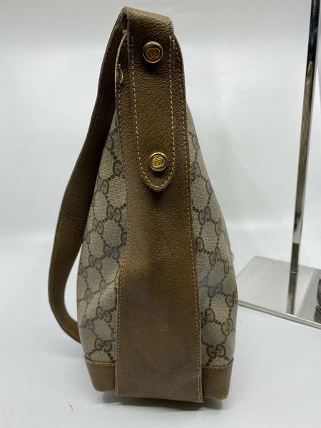 GUCCI Vintage Brown Coated Canvas/ Leather Shoulder Bag