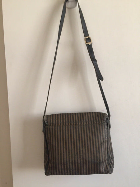 Vintage FENDI Brown/ Mahogany Stripe Flap Crossbody Bag