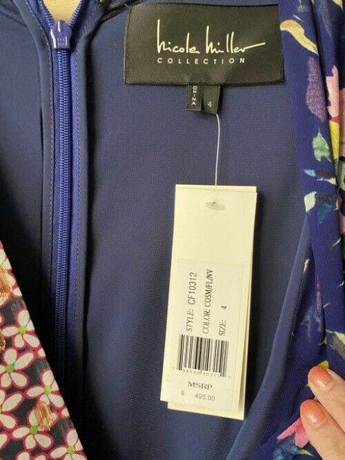 nicole miller blue pink floral msrp long casual maxi dress