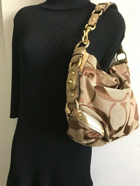 Coach Brown/ Khaki Signature Jacquard Fabric Handbag