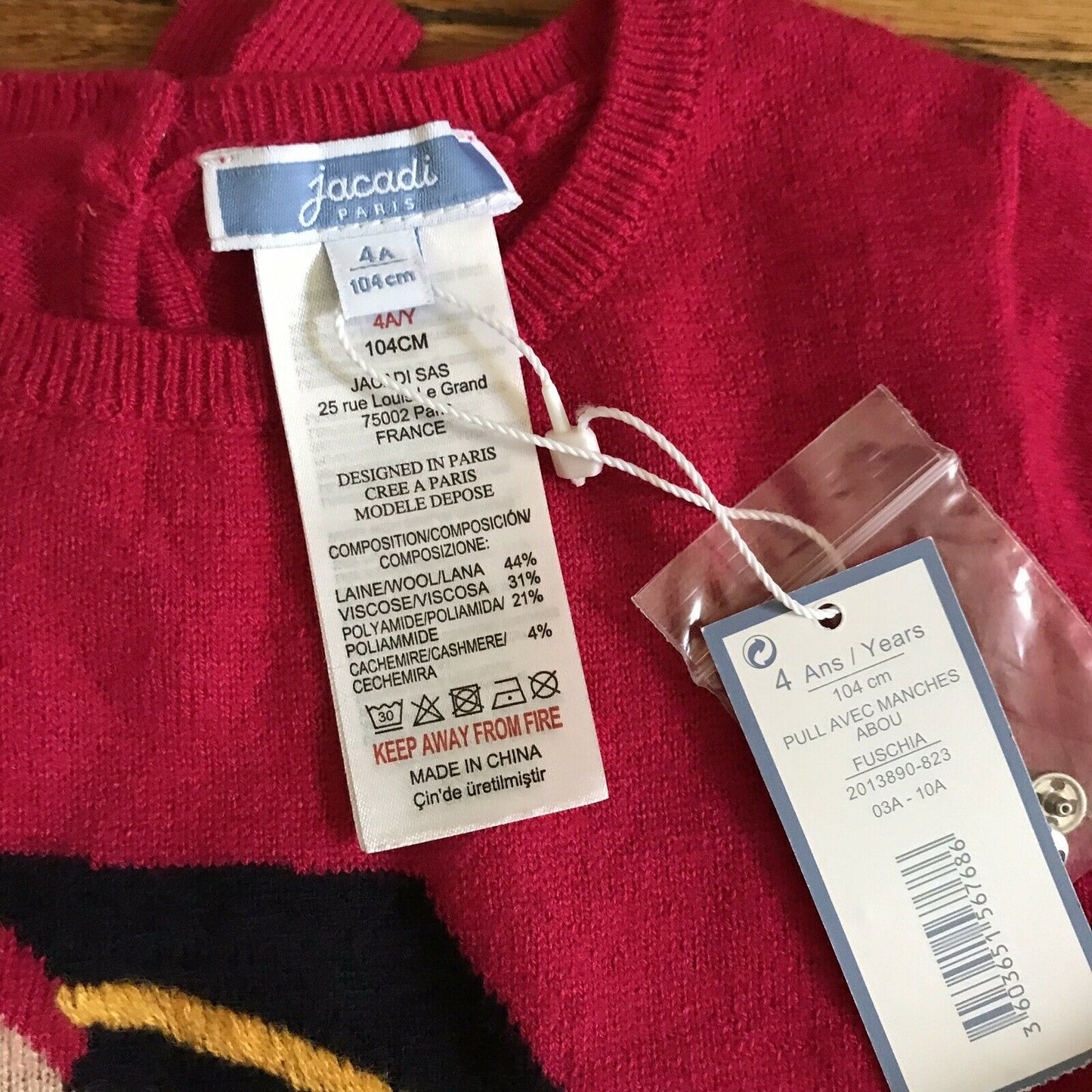 NWT! JACADI Red Knit LS Woof! Sweater Sz 4yr