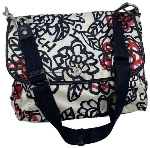 coach tote black white red fabric messenger bag