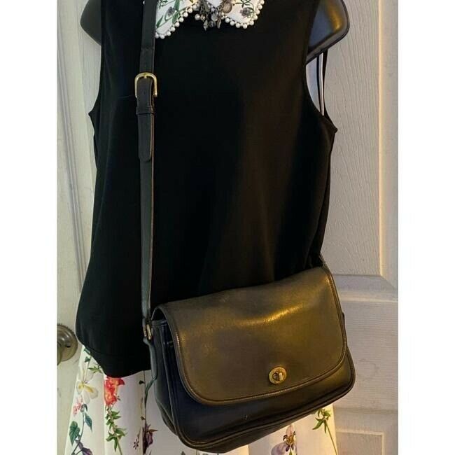 coach vintage black leather cross body bag