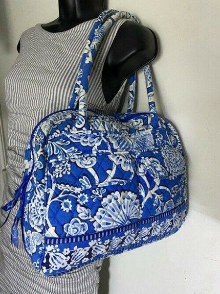 Vera Bradley Large Quilted White Blue Shoulder Bag