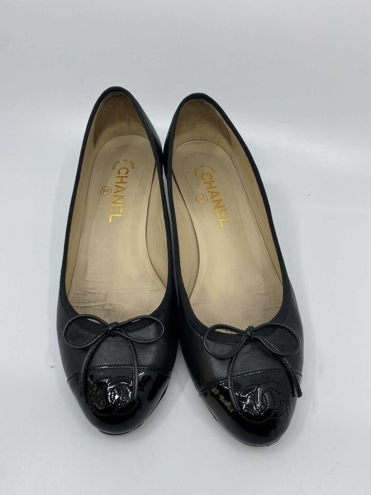 CHANEL Black Ballet shoes W/ Low Heels 38.5