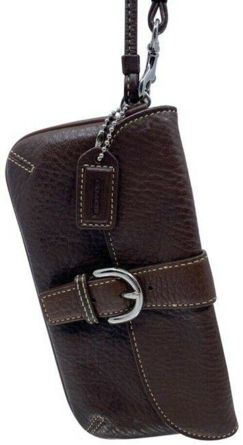 coach textured brown leather wristlet