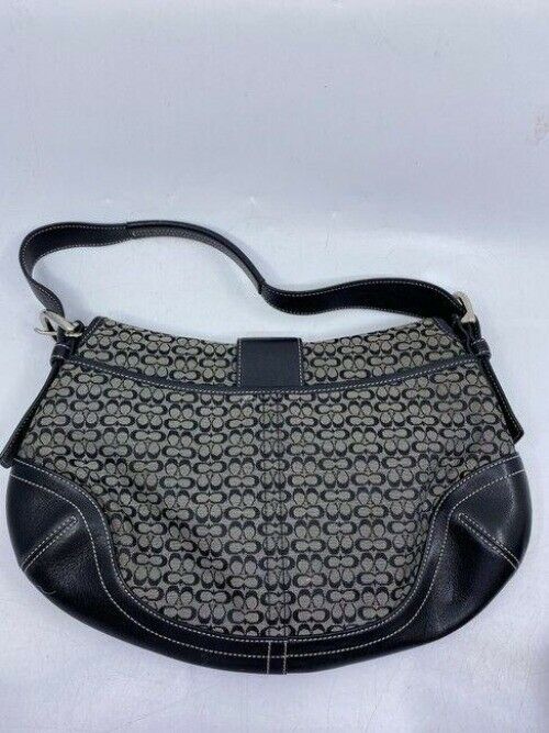 coach medium material black beige fabric shoulder bag