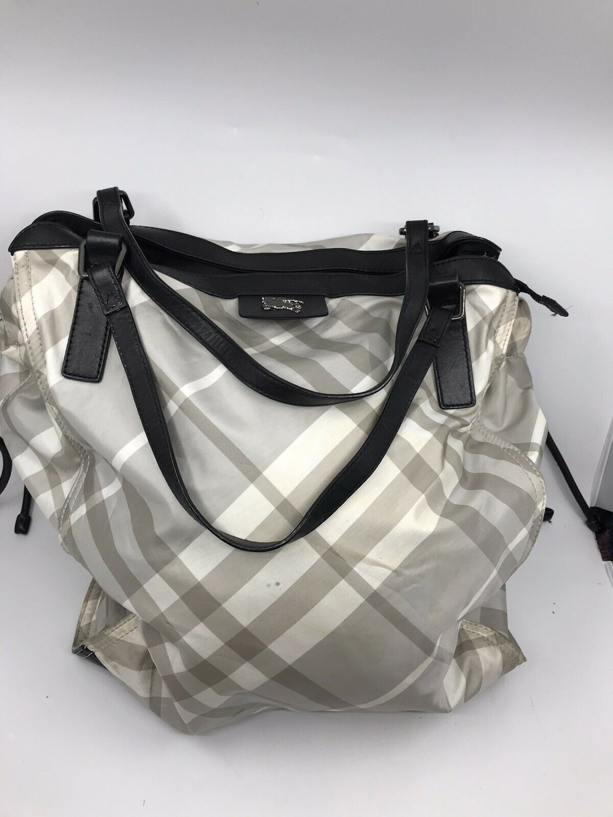 BURBERRY Grey  Plaid nylon tote Bag Classic