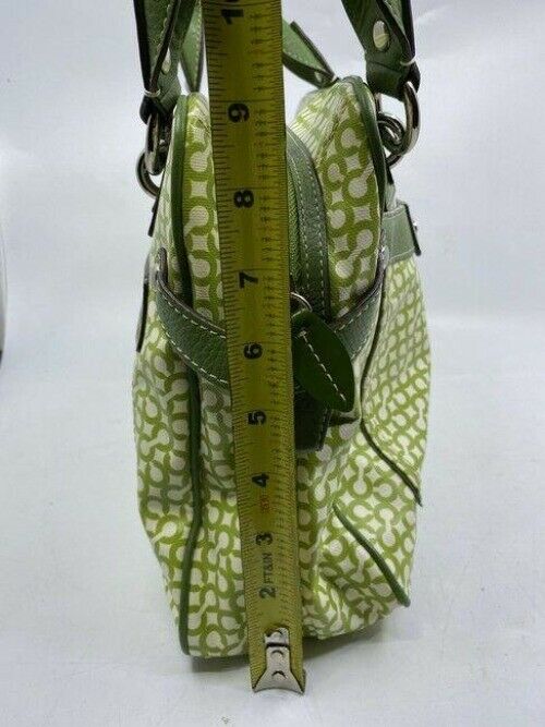 coach medium handbag green white coated canvas tote