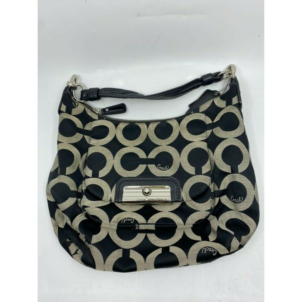 COACH Medium/Large Jacquard Fabric Signature Black Beige Tote Bag