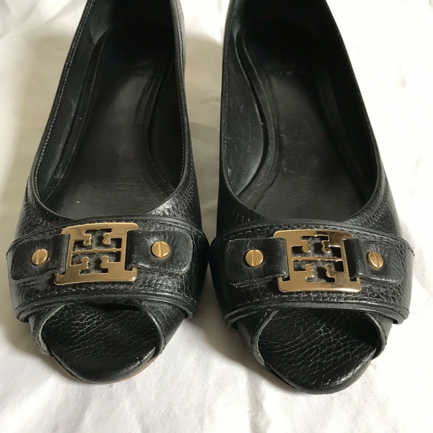 TORY BURCH Black Peep Toe Wedge Sz 8