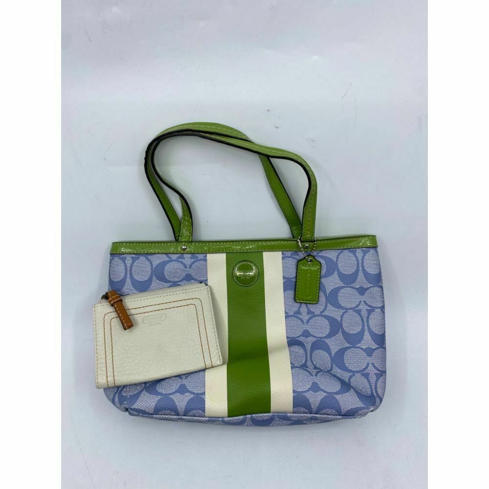 Coach Green Blue Coated Canvas Signature Handbag