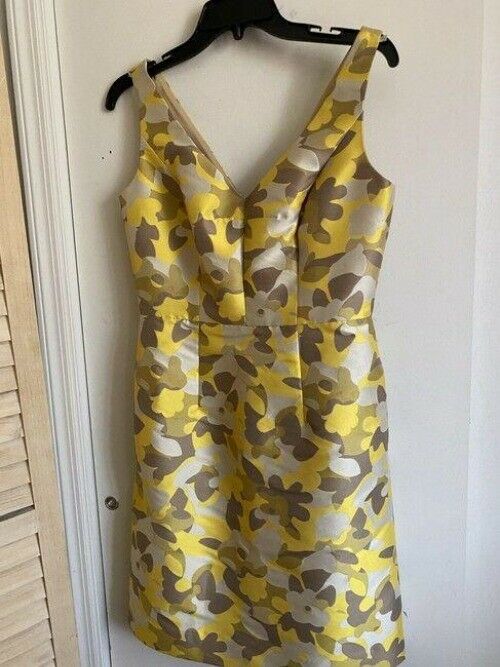 milly yellow white tan new printed msrp short formal dress