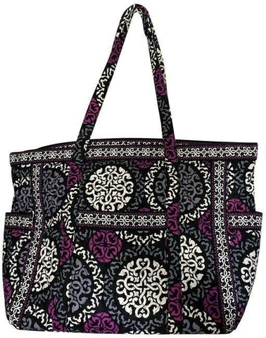 vera bradley bag quilted black purple white fabric tote