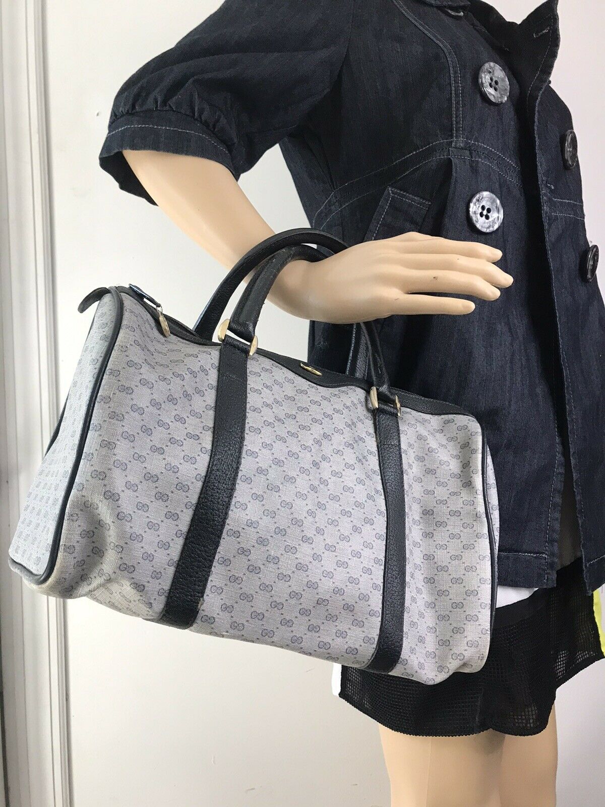 GUCCI Vintage Boston Bag Brown Coated Canvas