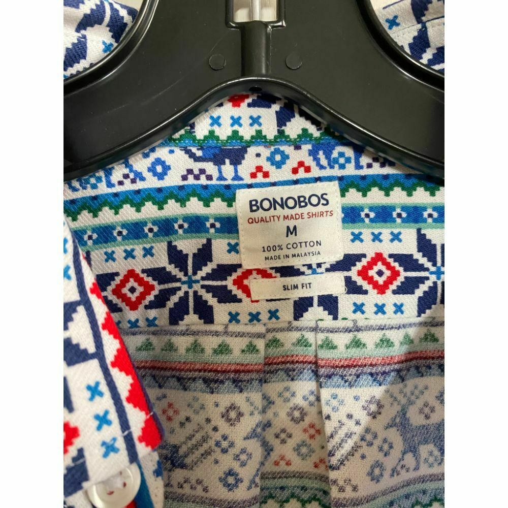 BONOBOS Blue White Red Printed Long Sleeve Button Down Shirt Size M