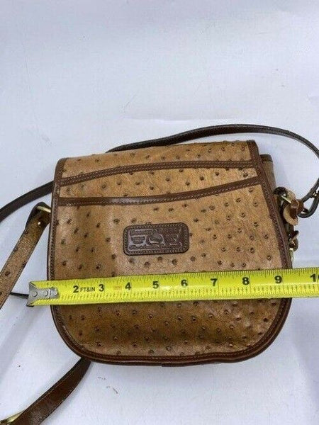 Dooney and Bourke ostritch flap brown leather cross body bag