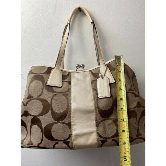 COACH Large Tan Brown Jacquard Fabric Tote Bag