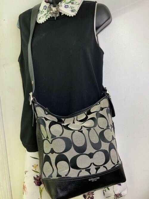 coach beige black jacquard fabric cross body bag