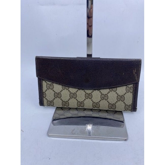 Gucci Brown Long Vintage Canvas Wallet