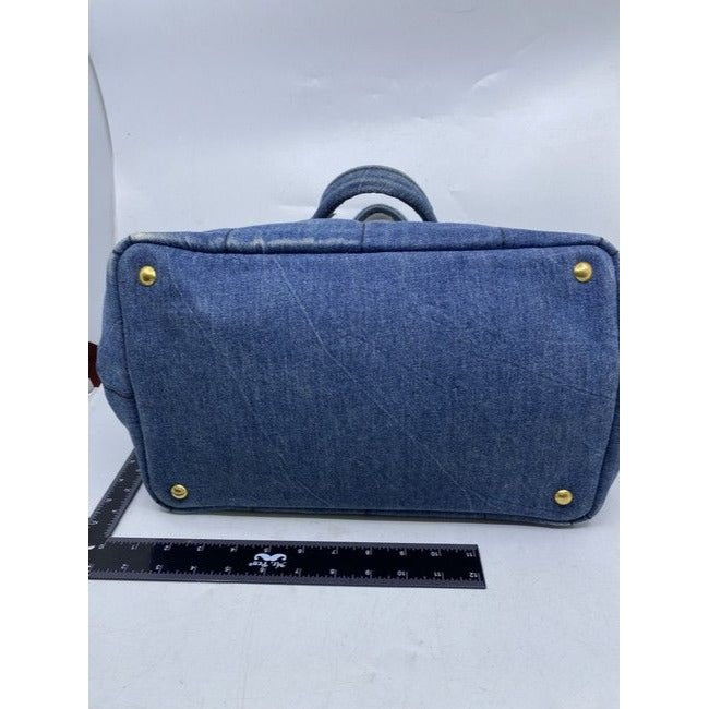 Prada Canapa Shoppers Tote Blue Denim Shoulder Bag