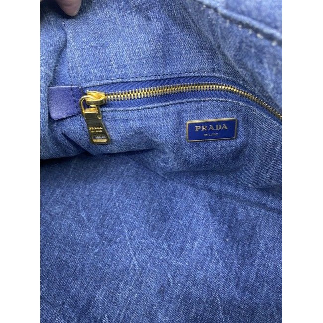 Prada Canapa Shoppers Tote Blue Denim Shoulder Bag