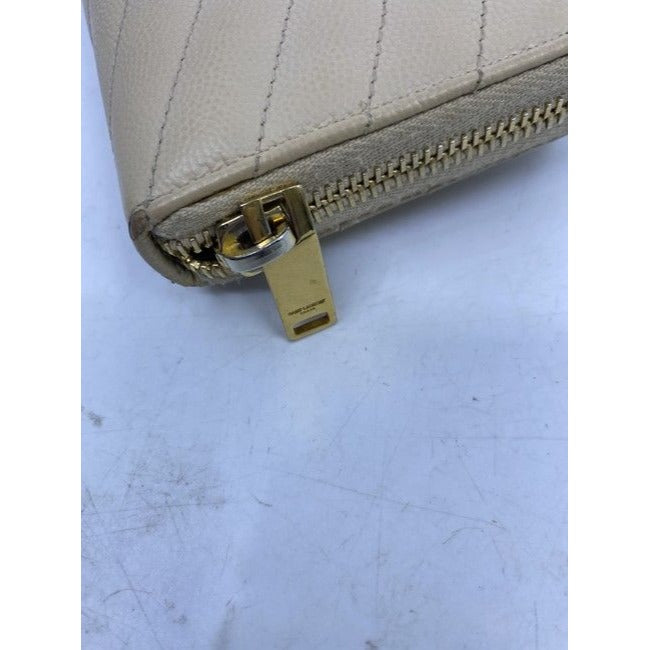 Saint Laurent Beige Monogram Zip Around Wallet