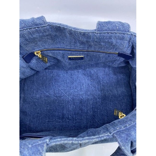 Prada Canapa Shoppers Tote Blue Denim Shoulder Bag
